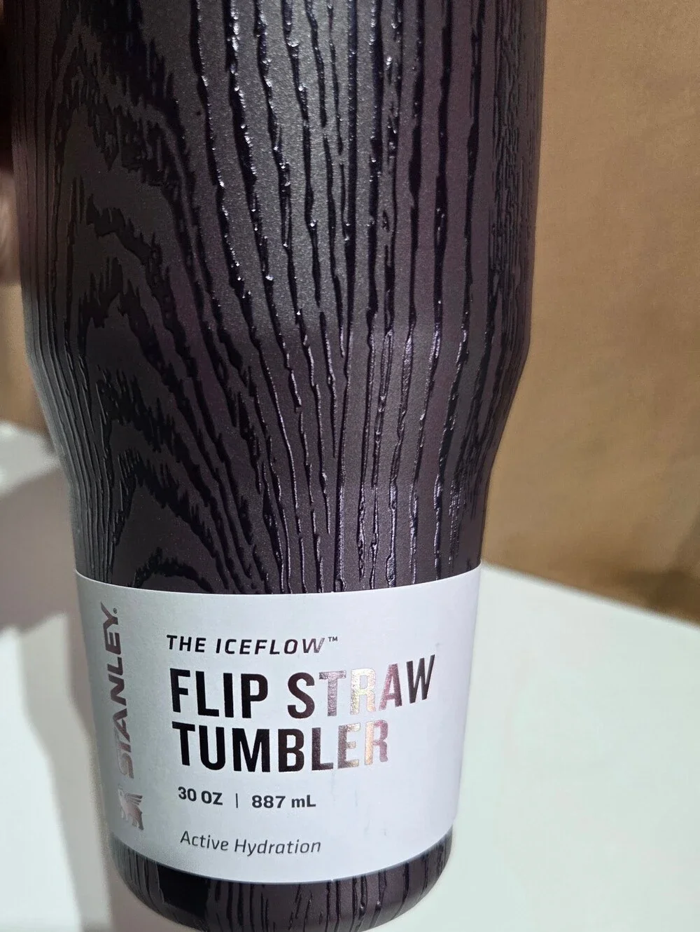 Stanley IceFlow Flip Straw Tumbler 30 oz Woodgrain Black New
